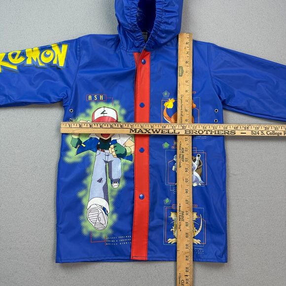 Vintage Pokemon Jacket Youth Size 5 Blue Nintendo Hooded Raincoat PVC Blastoise - Picture 11 of 16